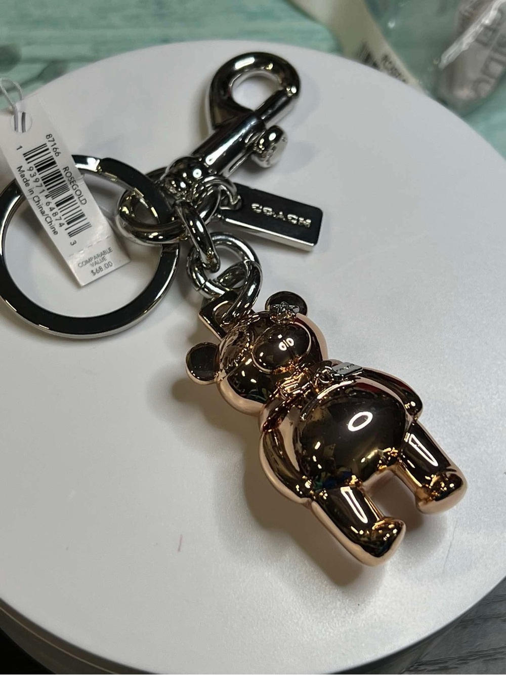 Authentic 3d Coach Rose Gold Bear Keychain Charm